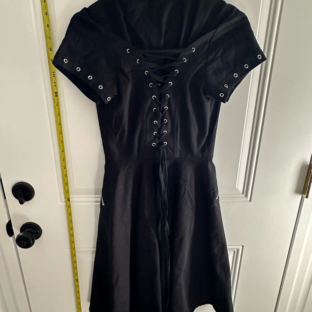 Orchid Bloom Punk/Goth Black Short Sleeve Military Style Dress - Picture 5 of 6